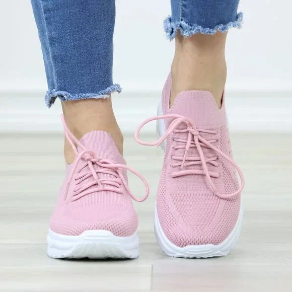 Pink Fashion Comfort Heel Sock Sneakers Shoes Slip Ons - Picture 9 of 12